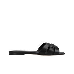 [정품아닐시3배보상] W 생로랑 스무스 레더 트리뷰트 플랫 뮬 블랙 W Saint Laurent Tribute Flat Mules in