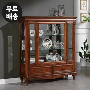 [벤티스가구]에단 엔틱 마호가니 원목 와이드 유리 장식장 넓은 양주장 그릇장 거실 명품(1200)