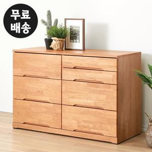 엔드 원목 와이드 고무나무 낮은 3단 서랍장(B형)