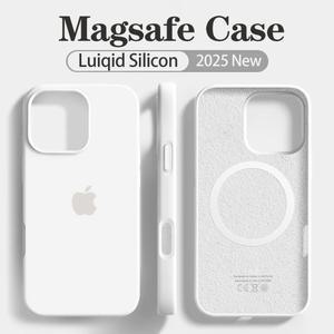 Apple iPhone 16 15 13 12 14 Pro Max 무선 충전 로고 커버 용 기존 Magsafe 자기 액체 실리콘 소프트 케이스