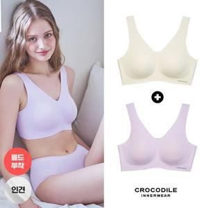 [크로커다일] 라이크라 인견쉘론 몰드부착 V넥 감탄브라 2종 CDWBR5N2931