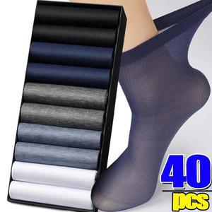 20/40PCS 남성용 통기성 양말 여름 초박형 투명 스트라이프 아이스 실크 쿨 양말 항균 비즈니스 남성 긴 양