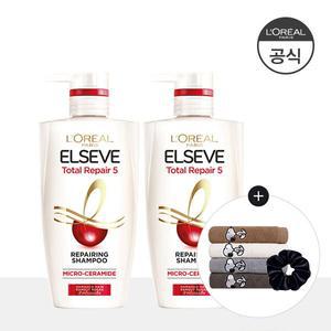 [2개]토탈리페어5  샴푸 410ml (증)스누피 타올(색상 랜덤1개)+스크런치(랜덤)