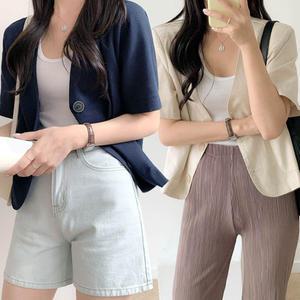 여성 여름 데일리 캐주얼 노카라 반팔 자켓