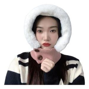 게더릭 더블단추 니트 후드 넥워머 (핑크)