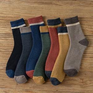 [기타]남성용 겨울 배색 라인 파일 중목 양말 7켤레