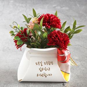 명품백st 메세지 각인 비누꽃 카네이션 꽃바구니 스승의날 선물 꽃배달