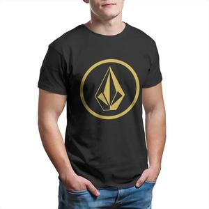 남성용 심플 골드 Volcom 로고 T 셔츠 코튼 의류 재미 있은 반소매 크루 넥 New Arrival T-Shirts