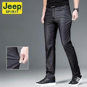 JEEP SPIRIT 봄 여름 남성용 얇은 데님 팬츠 스판 스트레이트 청바지