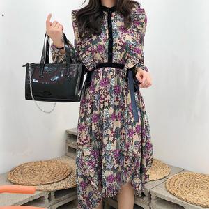 [무료배송]언발 프릴 벨벳 퍼플 플라워 롱 원피스