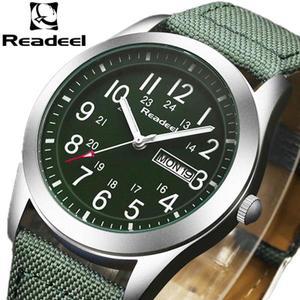 Readeel 고급 브랜드 밀리터리 시계 남자 석영 아날로그 가죽 캔버스 스포츠 육군 montre femme cuir