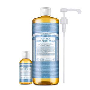 닥터브로너스 캐스틸솝 클렌저 950ml+60ml 올인원 향좋은 바디워시 전용펌프 베이비