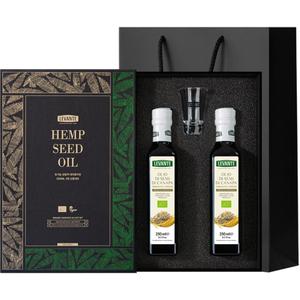 [선물세트]르반테 유기농 대마종자유 250ml 2병 선물세트 + 오일잔,블랙쇼핑백