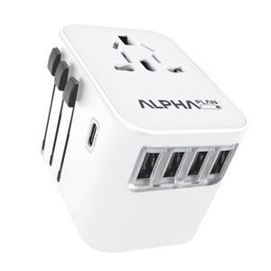 알파플랜 28W 초고속 여행용 멀티 어댑터 해외 플러그 USB 5.6A 4포트 C타입 화이트