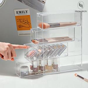 [기타]투명 화장품 정리함 4단 칸막이 보관함 아크릴 진열 안경 브러쉬 립