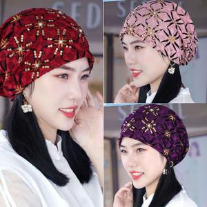 여성 여자 비니 봄 여름 두건 주방 패션 큐빅 보석
