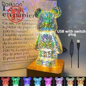 LED 불꽃 놀이 램프 3D 곰 밤 빛 USB 디 가능한 프로젝터 다채로운 분위기 데스크탑 침실 테이블 Decora 조