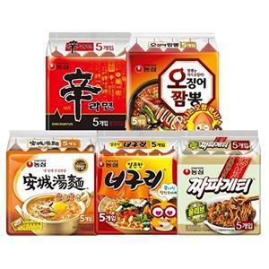 [농심(주)]신라면 5입 + 안성탕면 5입 + 너구리 5입 + 짜파게티 5입 + 오징어짬뽕 5입 (총25봉)