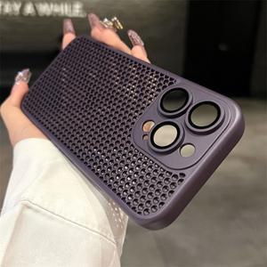iPhone 16 15 14 11 12 13 Pro Max Plus 렌즈 보호 충격 방지 커버 용  방열 통기성 메쉬 홀 케이스