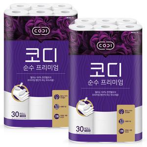 코디 순수 프리미엄 3겹 30M X 30롤 2개