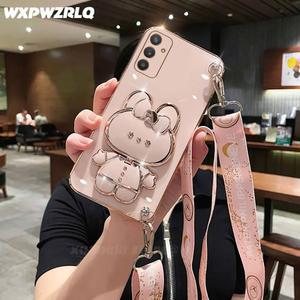 삼성 갤럭시 A15 버디 3 전화 브래킷 Buddy3 거울 메이크업 소프트 접이식 스탠드 케이스 커버 만화 토끼 도금 실리콘