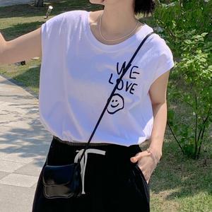 레터링 민소매 나시 티셔츠 면 라운드넥 오버핏 여성 빅사이즈