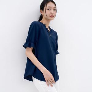 [지센](3컬러) 린넨라이크 프릴넥 블라우스 LFWSN407