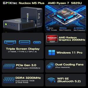 GMKtec M5 Plus Ryzen 7 5825U 미니 PC Windows 11 Pro DDR4 듀얼 채널 NVMe M.2 SSD WIFI6E BT5.2 데스크