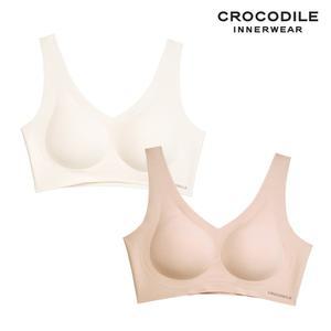 [크로커다일] 감탄브라 소프트 쿨인견 쉘론 패드일체형 V넥 브라2종 오트밀