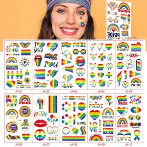 10pcs  화려한 무지개 Lgbt 게이 프라이드 임시 타투 스티커 방수 아트 파티 장난감 선워터