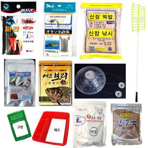 계곡 피래미 낚시채비 비닐어포기 어항 도깨비 카고바늘 떡밥 견지대 다슬기 수경 피라미