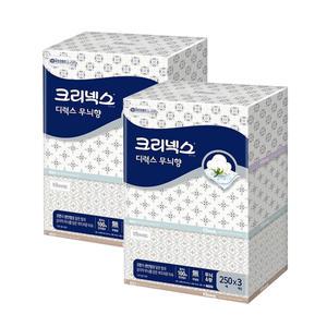 크리넥스 디럭스 무늬향 250매x3개입 2팩 각티슈 미용티슈 화장지