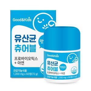[롯데백화점]내츄럴플러스 굿앤키즈 어린이 맛있는 유산균 츄어블 프로바이오틱스 아연 60정 1박스