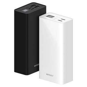 스피디 슬림 핏 대용량 보조배터리 30000mAh +C타입 케이블, 8핀 젠더 화이트 블랙