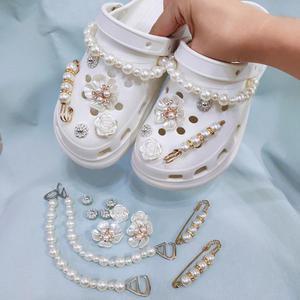 DIY 다이아몬드 진주 체인 분리형 장식 버클, 구멍 신발 참 액세서리, 어린이 파티 소녀 선물