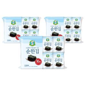 [김 본사] 소금없이 기름발라 구운 순한김 4g 16봉 x 3개