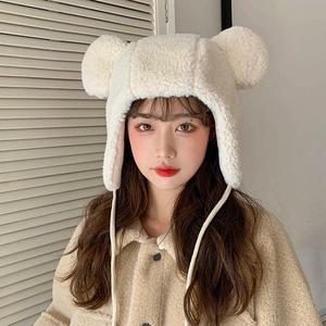 [라일리] Rly 여자 양털곰돌이모자 뽀글이털 겨울 귀도리 군밤햇