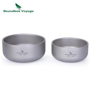 Boundless Voyage 티타늄 이중 벽 그릇 성인 및 어린이용 야외 캠핑 식기 물 밥 초경량 플랫웨어