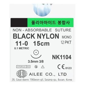 [아이리] 블랙나일론 11/0호 (니들3.5mm, 3/8 라운드, 실길이 15cm) NK1104 - 수술용실/봉합사(12개입/BOX)