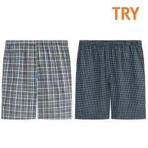 트라이 남성 체크 면혼방 5부파자마 잠옷반바지 하의