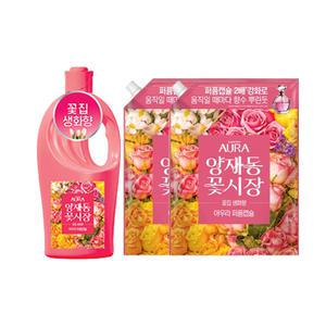 아우라 30일지속 퍼퓸캡슐 섬유유연제  양재동꽃시장 1L, 1개 + 리필 1.7L, 2개