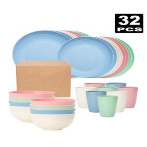 4/16/32pcs 플라스틱 식기 세트 재사용 가능 디너 플레이트/디저트 그릇/컵 야외 캠핑 파티에 적합