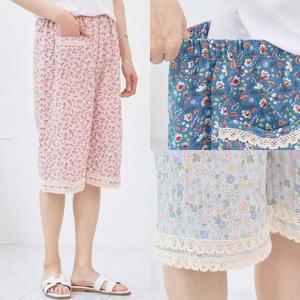 마미소 두줄 레이스 바지 인견 홈웨어 잠옷 6부 꽃무늬 엄마 할머니 빅사이즈 40 60 마담 중년 여성 옷
