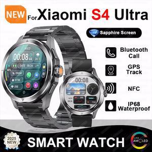 샤오미 S4 울트라 스마트 워치 남성용 AMOLED 야외 스포츠 NFC GPS 나침반 심박수 방수 블루투스 통화 스마트워치