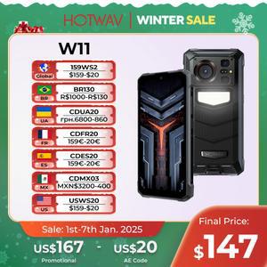 HOTWAV W11 러기드 휴대폰 20800mAh 280LM 손전등 6 인치 FHD 스마트폰 33W 24MP 야간 투시경 월드 프리미어