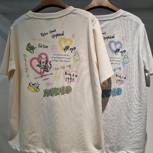 리트머스 HC34 여성 냥이 낙서형 TS 여성 반팔 티, 여성 라운드 티셔...