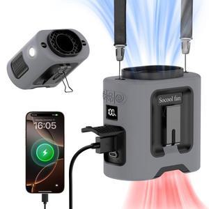 Socool fan 14500mAh 허리 착용 송풍기, 폭풍 모드, 360° 회전 클립, 휴대폰 충전, 조명, 목걸이형 야외