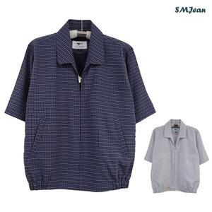 [에스엠진]SMJ1127 어르신  반팔 카라 점퍼  남성 바람막이 린넨 st. 여름 반팔 점퍼