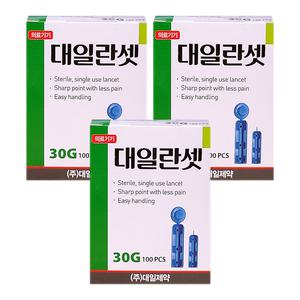 대일제약 란셋 30G 100개입 3통 사혈침 채혈 침 일회용 바늘 혈당 손따기 수동 랜싯 의료기기