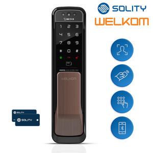 웰콤 안면얼굴인식 WP-500A 무타공 푸시풀 카드키2개+번호키 블루투스(옵션) 0초바로잠금 푸시바잠금 생활방수 고온감지 전기충격무력화 강력한 내구성 푸쉬풀 아파트 빌라 현관문 디지털도어락